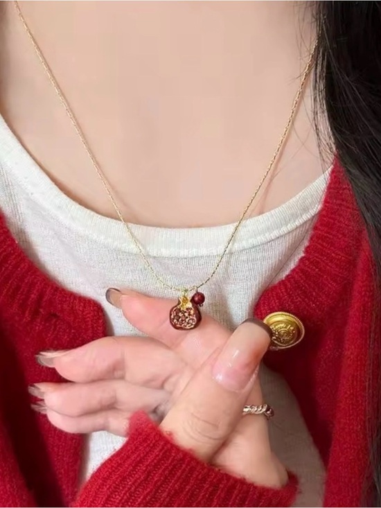 Anthropologie Jewelry - Gold Red Charm Pendant Necklace pomegranate